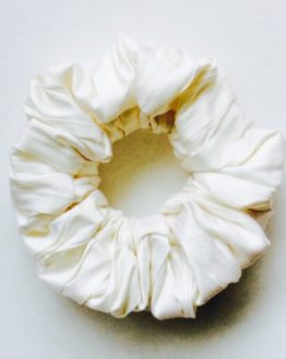 White pleated silk scrunchie