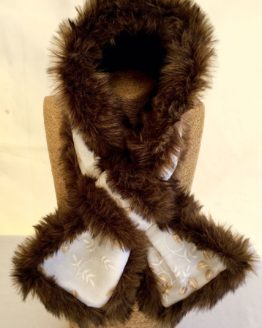 Ivory White and Dark Brown Faux Fur Stole
