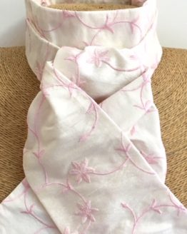 Ivory pink flower embroidered pure silk stock pre tied
