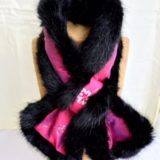 Pink Silk and Black Mink Faux Fur Stole