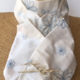 White embroidered blue toned flower pure silk stock self tie