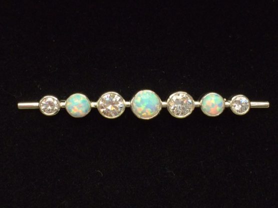 White Opal Graduated Stones Silver Stock Pin