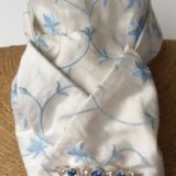Ivory embroidered blue flower pure silk stock self tie
