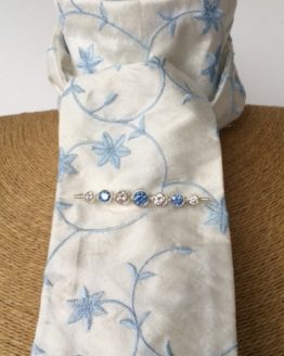 Ivory embroidered blue flower pure silk stock self tie