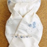 Ivory embroidered blue cluster silk stock pre tied
