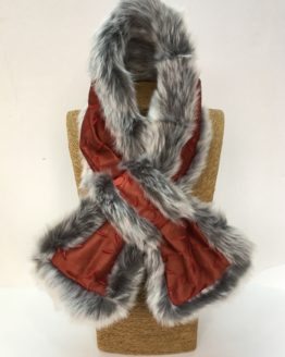 Claret silk and grey faux fur stole