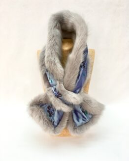 Blue Silk and Grey Faux Fur Stole