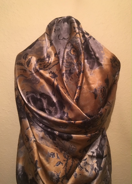 Camel and Grey Pure Silk Scarf