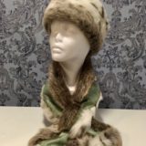 Light Green Silk and Lynx Faux Fur Stole