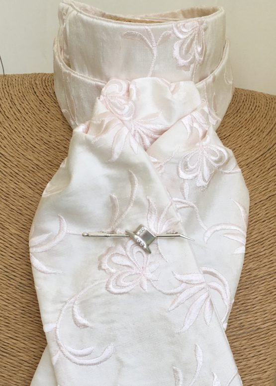 Blush Pink Embroidered Dupion Silk Stock Pre Tied
