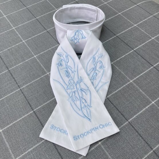 Blue Bluebell on white Cotton pretied stock